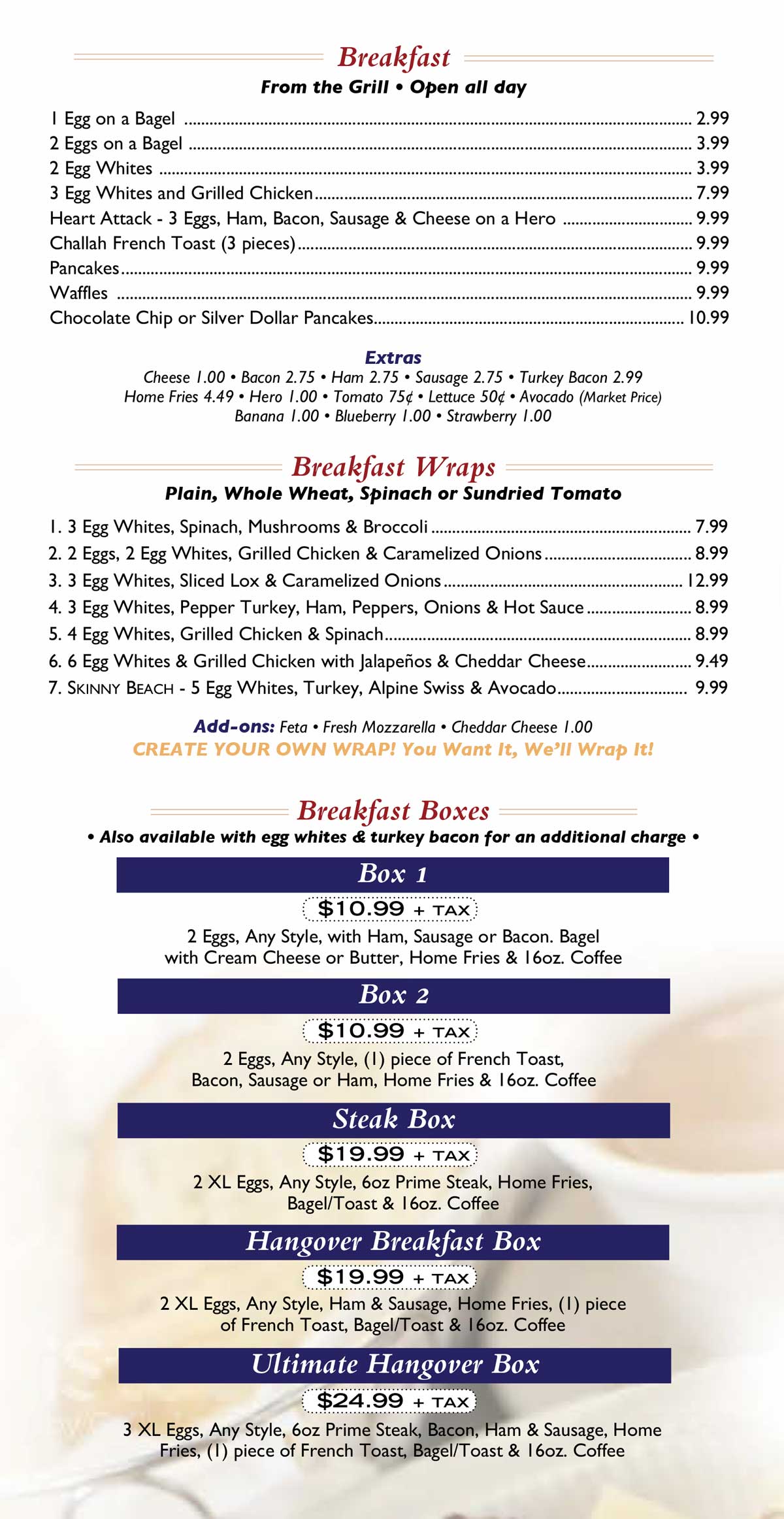 Howard Beach Bagel Cafe Menu